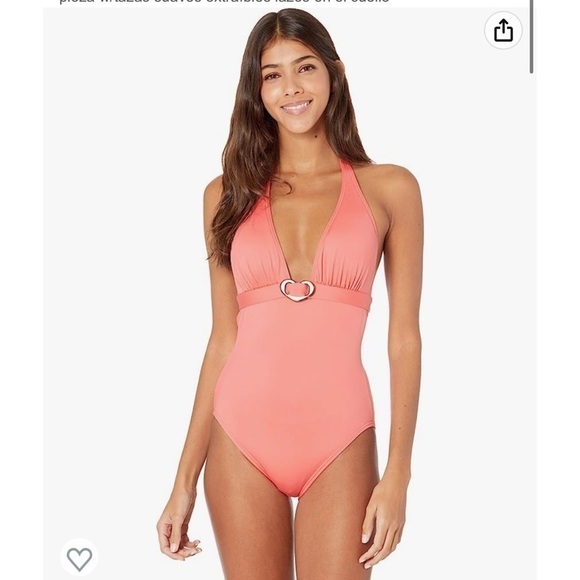 KATE Spade Lychee Orange Halter One Piece Swimsuit - Heart Buckle size Small - Picture 6 of 10